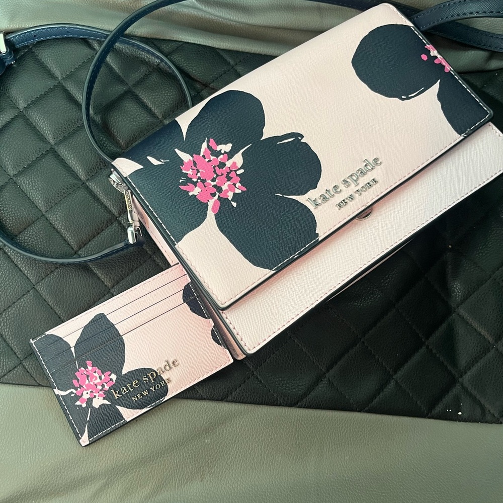 Kate Spade Black and Pink Floral Crossbody Bag